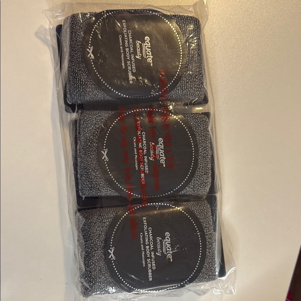 Equate Beauty charcoal infused exfoliating body scrubbers 3 pk